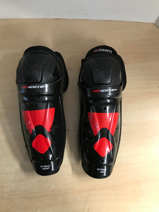 Hockey Shin Pads Child Size 10 inch Vic CXTeam Black Red Excellent