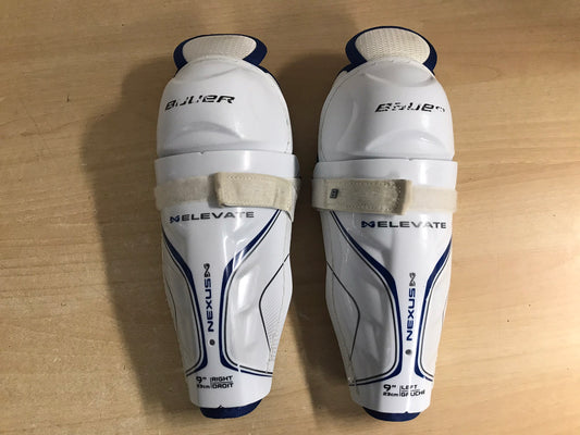 Hockey Shin Pads Child Size 9  inch Bauer Nexus Elevate White Blue Excellent