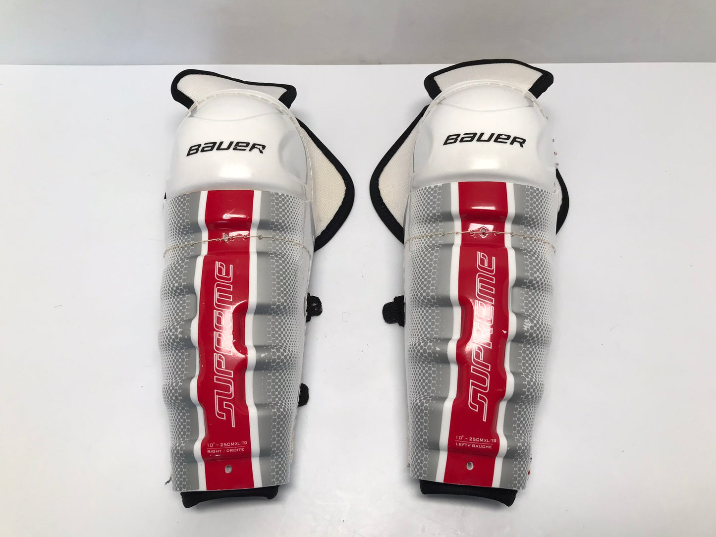 Hockey Shin Pads Child Size Y 10 inch Bauer Supreme Red White Grey Excellent