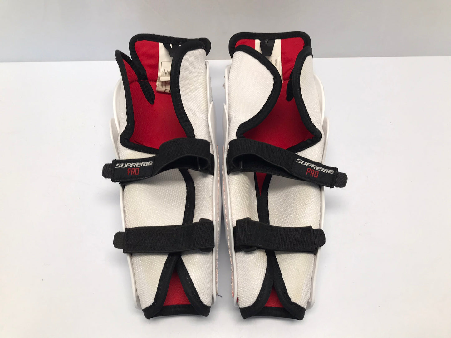 Hockey Shin Pads Child Size Y 10 inch Bauer Supreme Red White Grey Excellent