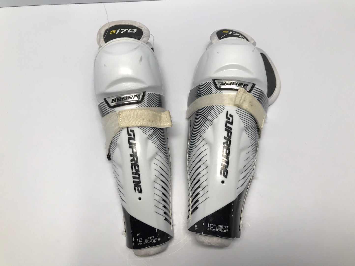 Hockey Shin Pads Child Youth Size 10 inch Bauer Supreme White Grey Excellent