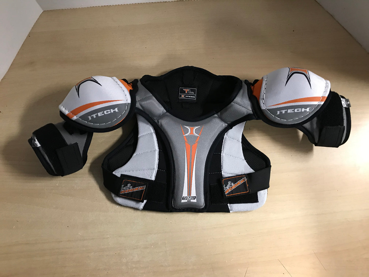 Hockey Shoulder Chest Pad Child Size Y Large 5-6 White Grey Orange Black