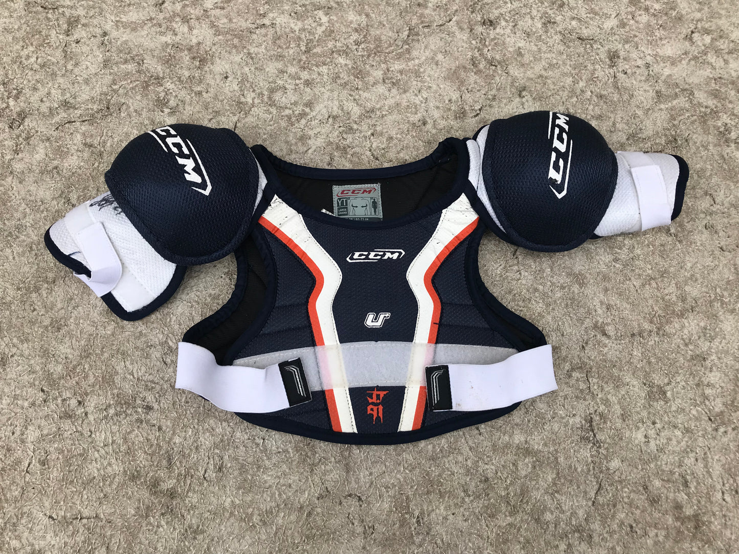 Hockey Shoulder Chest Pad Child Size Youth Large CCM U Navy Orange White