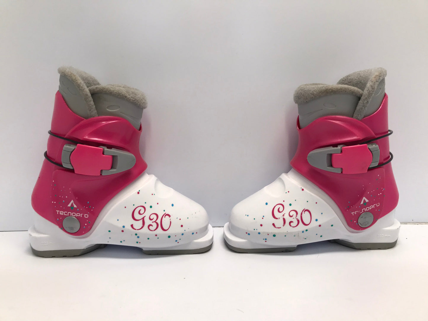 Ski Boots Mondo Size 18.5 Child Size 12 223 mm Tecno Pro Pink White Excellent