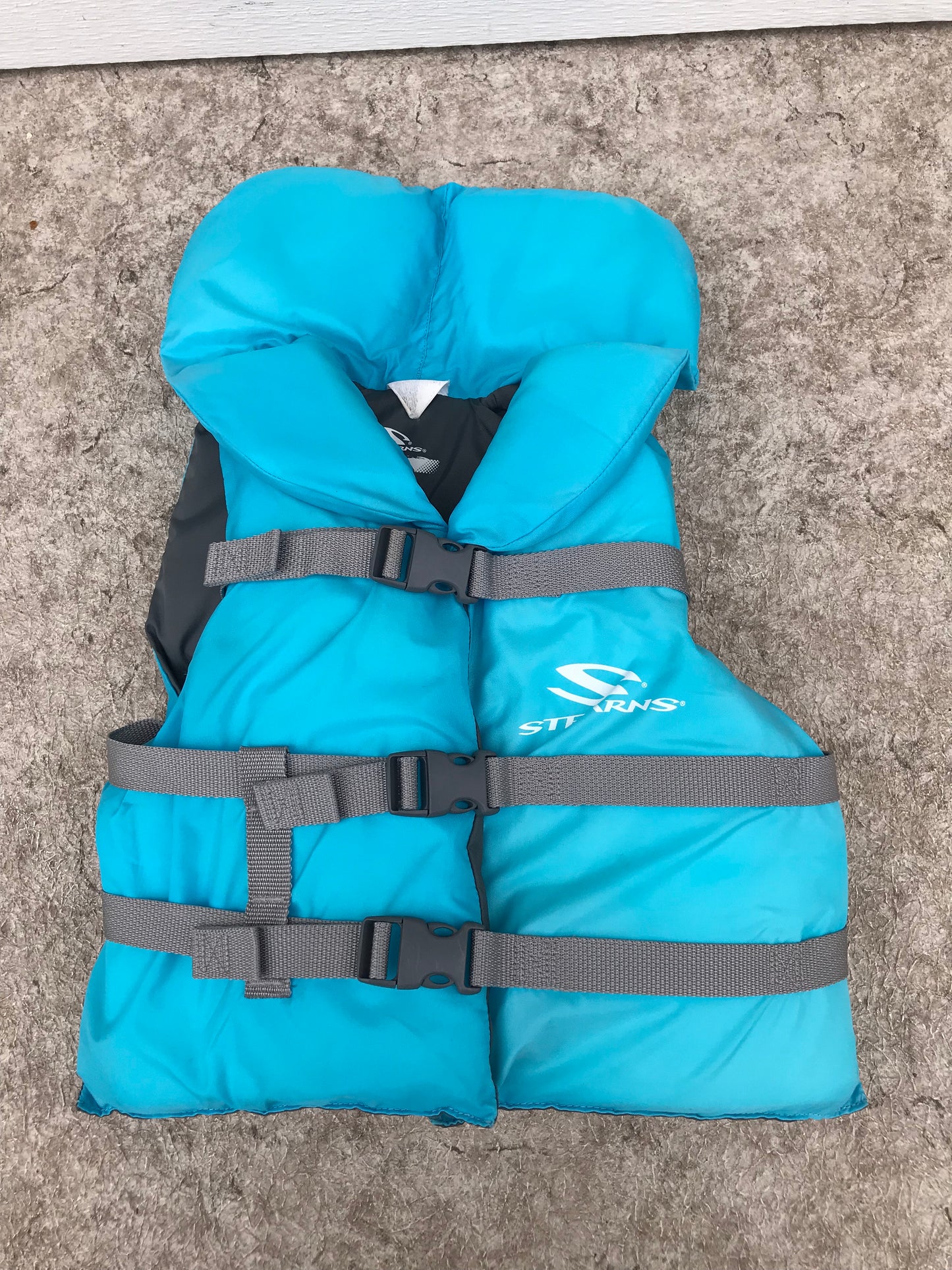 Life Jacket Child Size 60-90 Lb Youth Stearns Aqua Blue Grey Excellent