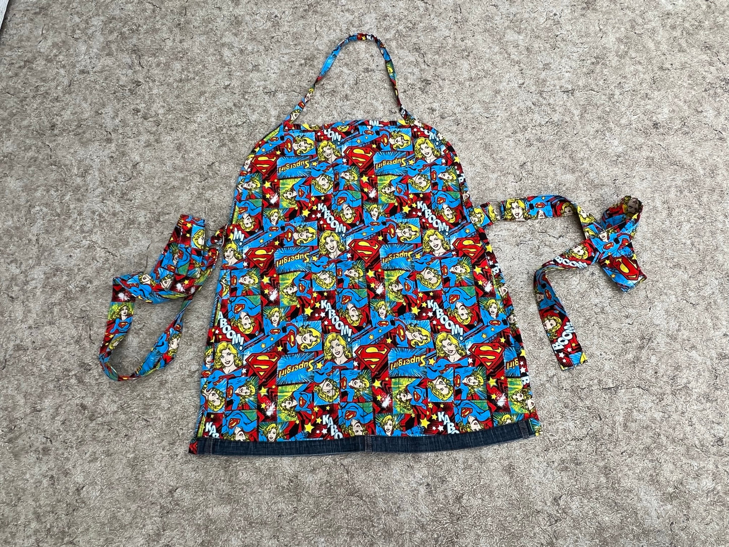 Marvel Comics Action Figures Super Girl Cartoon Custom Apron Adult Size Made With Denim Jeans and Cotton Comic Material Can Be Used Either Side Amazing