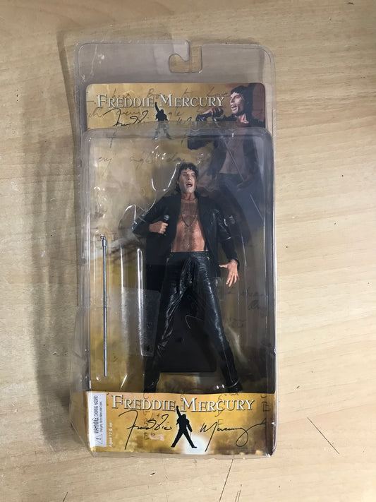 Queen Freddie Mercury Black Leather NECA 1970s Version Action Figure RARE Minor Wear on Package