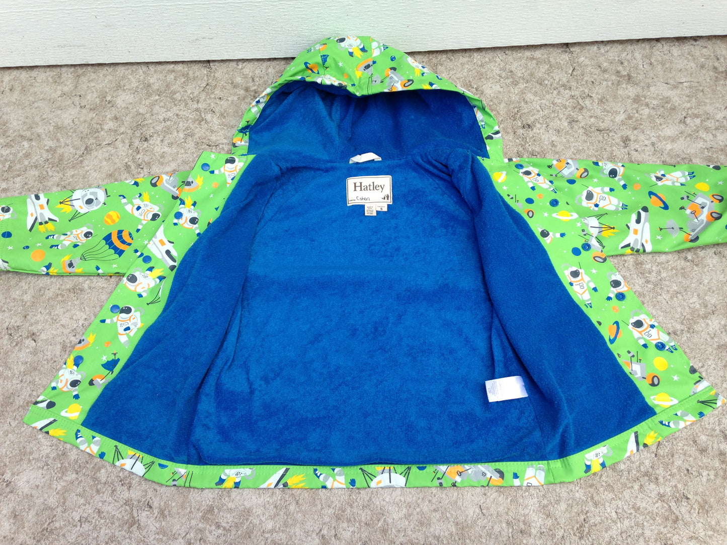 Rain Coat Child Size 5 Hatley Space Green Blue Excellent