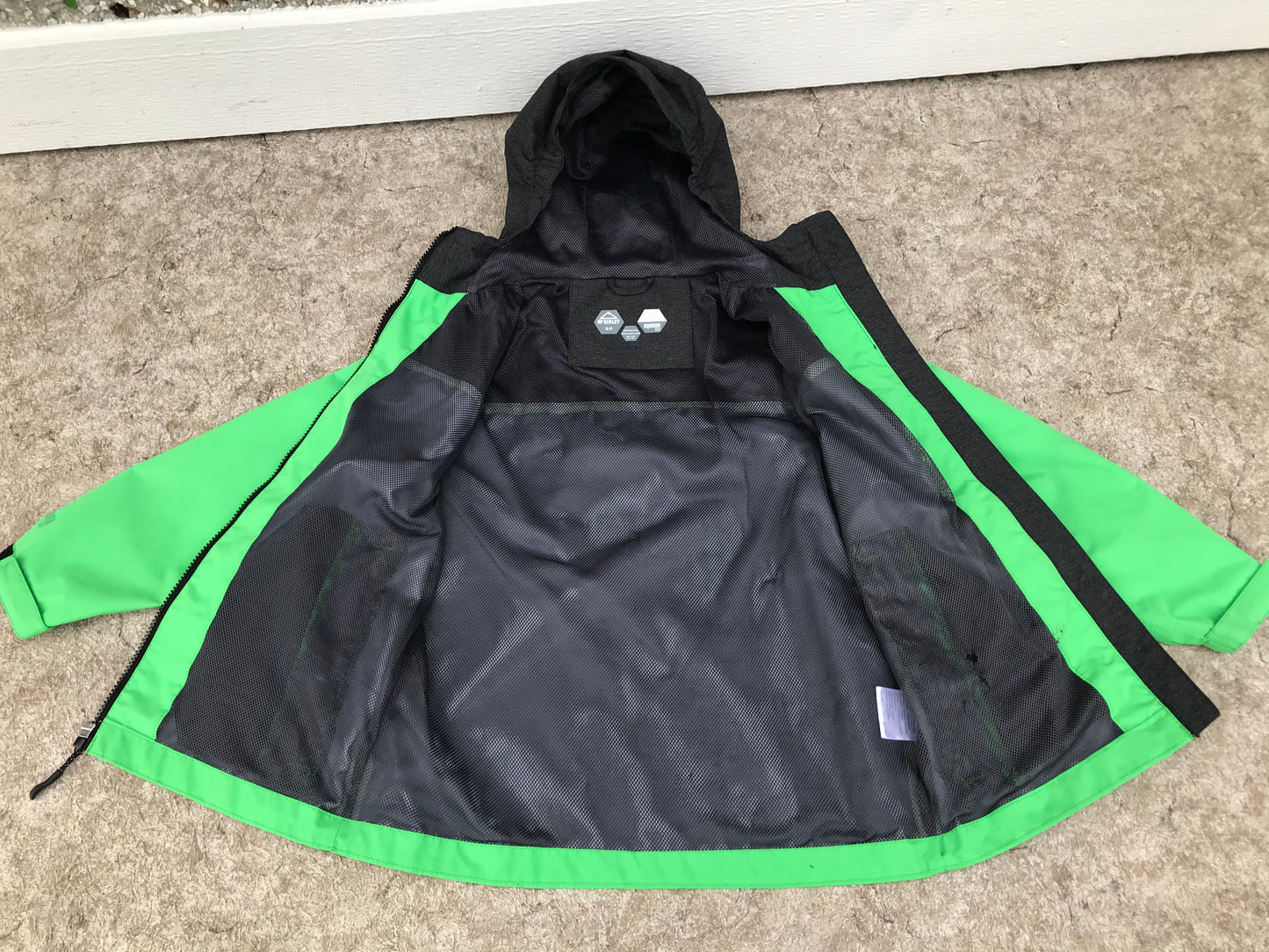 Rain Coat Child Size 7-8 McKinnley Black Lime Grey Excellent