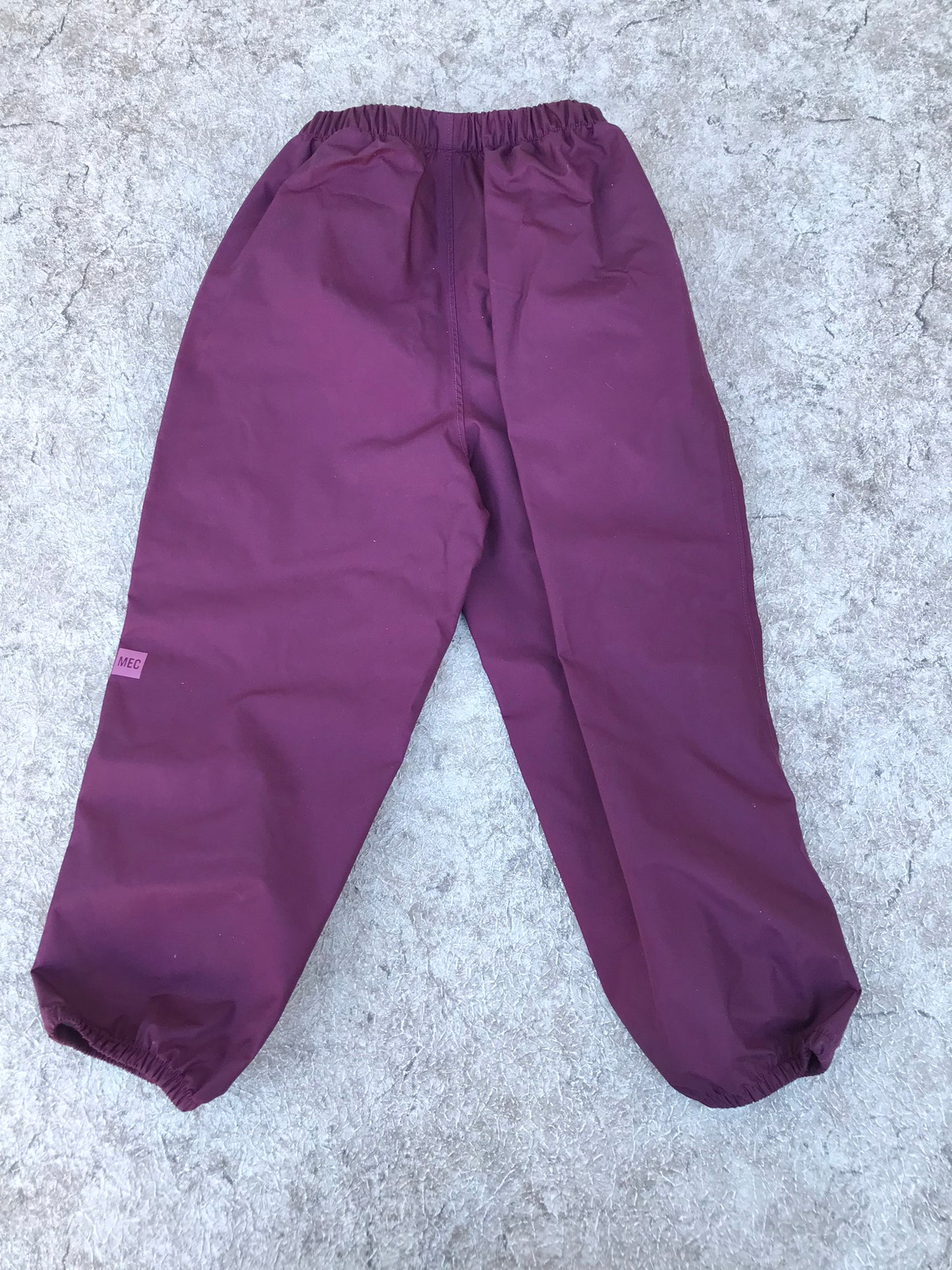 Rain Pants Child Size 5  MEC Maroon Tiny Tear on Knee