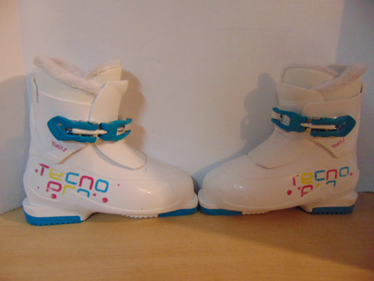 Ski Boots Mondo Size 21.5 Child Size 4 262 mm Youth Tecno Pro White Teal Pink Excellent