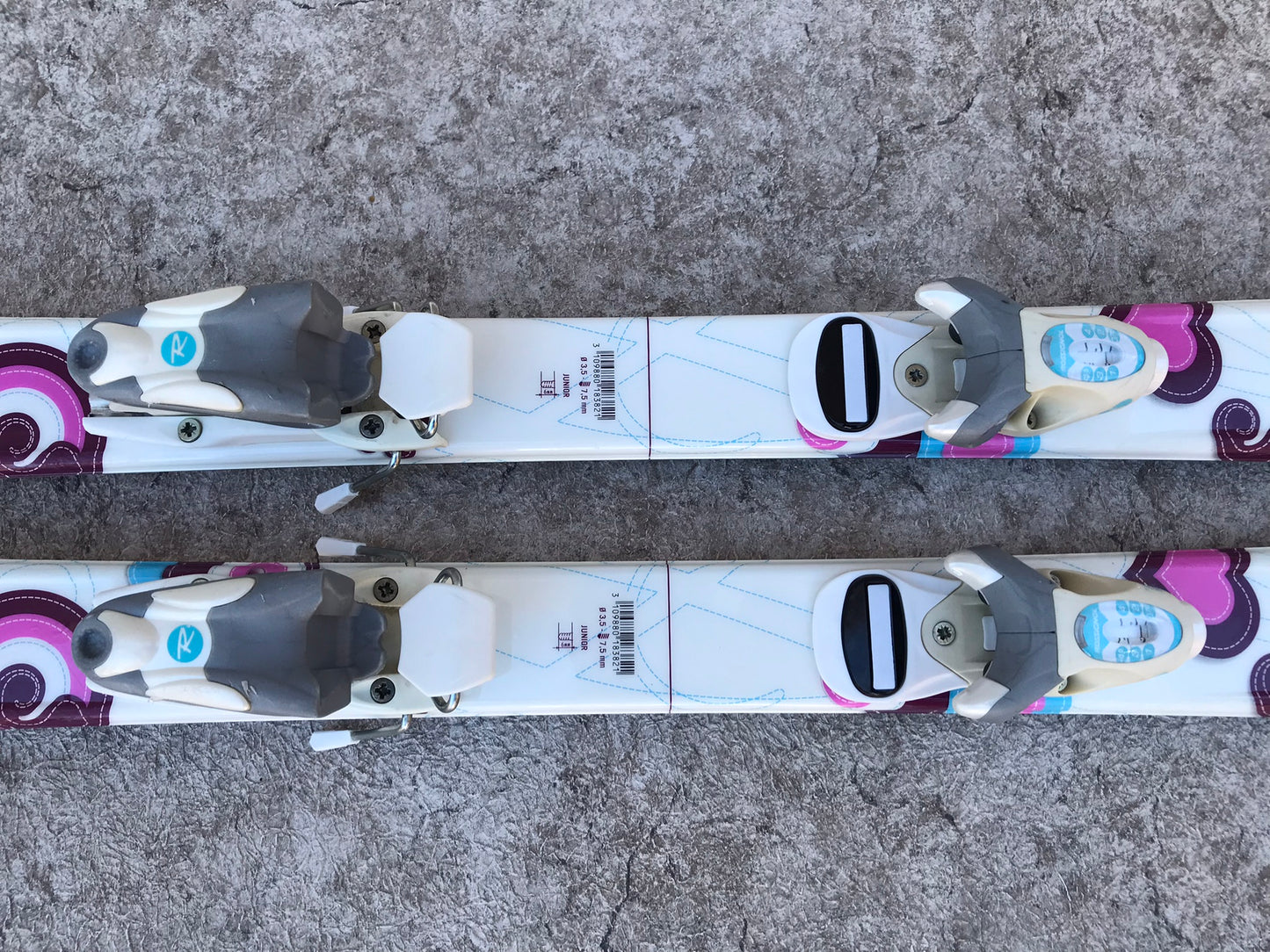 Ski 120 Rossignol Fun Girl White Pink Blue Parabolic With Bindings