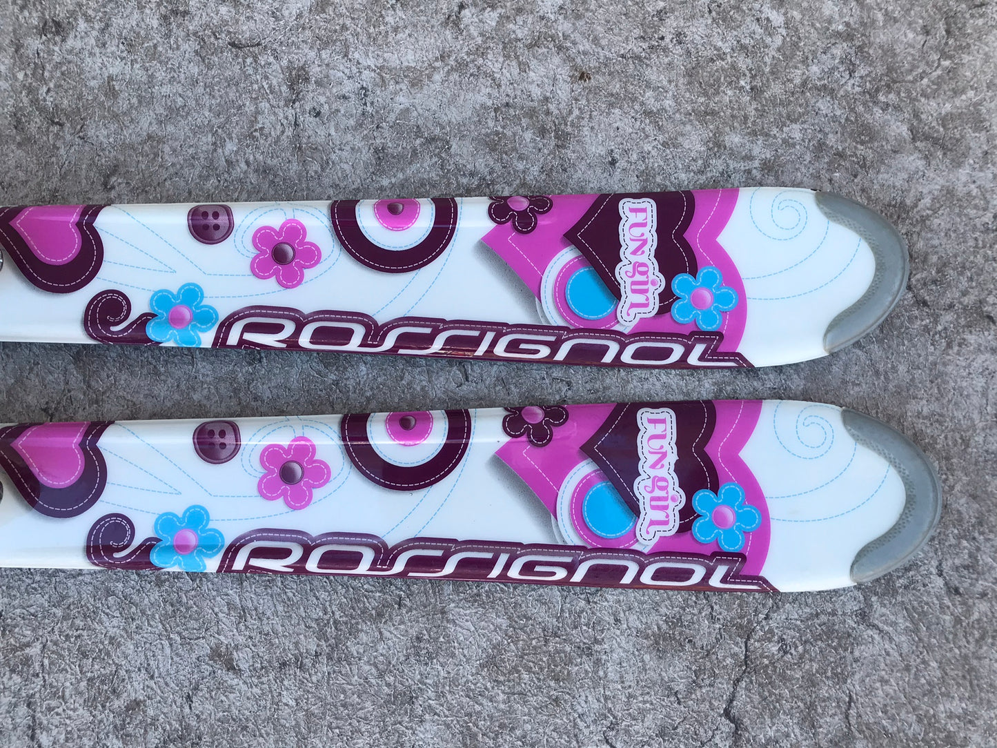 Ski 120 Rossignol Fun Girl White Pink Blue Parabolic With Bindings