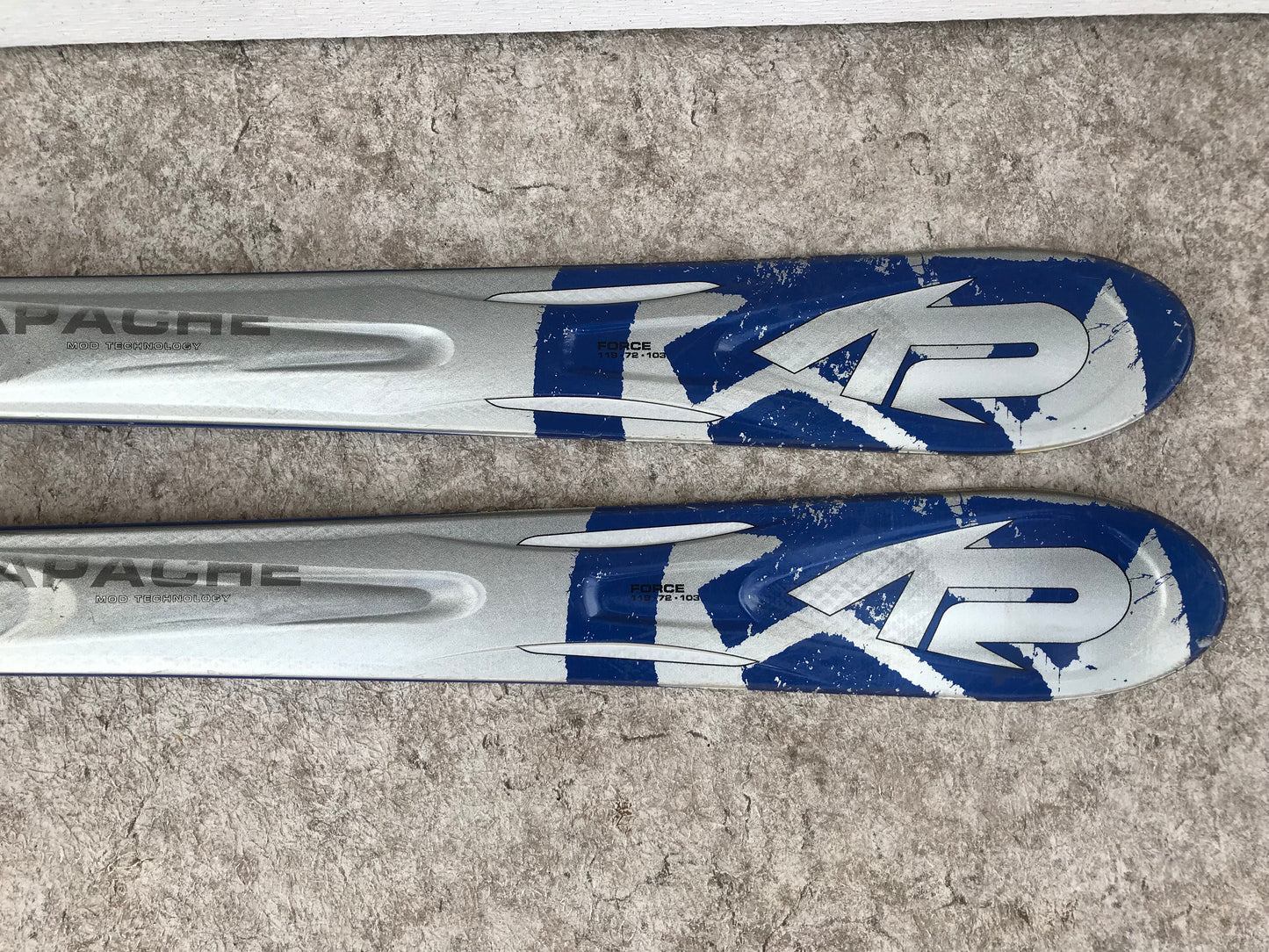 Ski 167 K-2 Apache Blue Grey Twin Tip Parabolic With Bindings