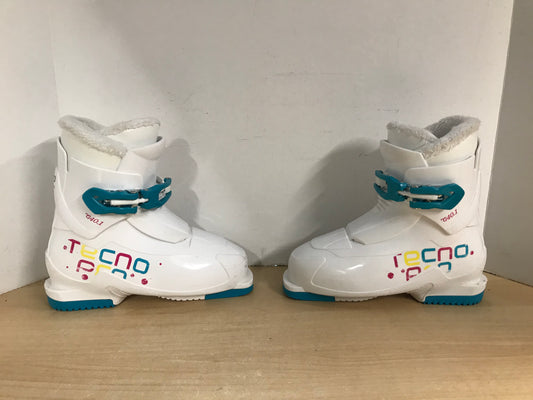 Ski Boots Mondo Size 22.0 Child Size 4 262 mm Tecno Pro White Teal Excellent