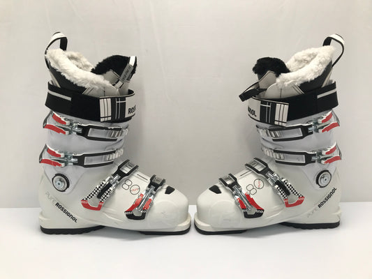 Ski Boots Mondo Size 24.5 Ladies Size 8 288 mm Rossignol White Black Red Faux Fur Excellent