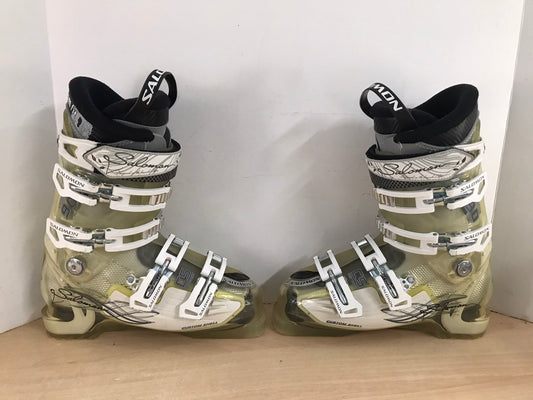 Ski Boots Mondo Size 25.0  Ladies Size 7-8 Shoe Size 295 mm Salomon Cream and Gold Excellent