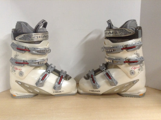 Ski Boots Mondo Size 25.5 Ladies Size 8.5 297 mm Head Soft Walk Cream Grey Excellent