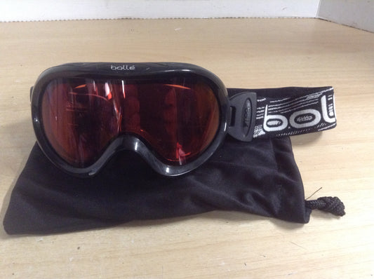 Ski Goggles Child Size 8-10 Bolle Black With Rose Lenses and Bag