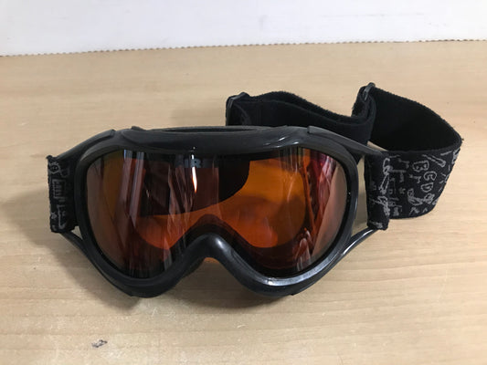 Ski Goggles Child Size Firefly 7-9 Black with Print Orange Lense