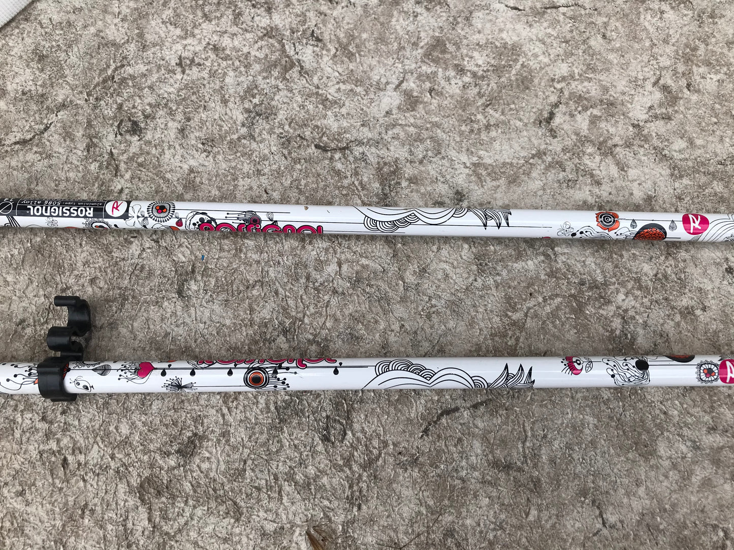 Ski Poles Child Size 39 inch Rossignol White Pink With Rubber Handles