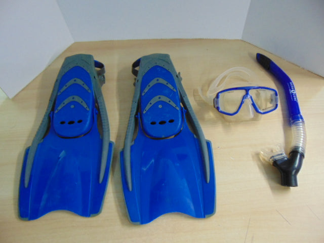 Snorkel Dive Fins Set Men's Size 10-13 Shoe Sea Doo And Other Blue Grey