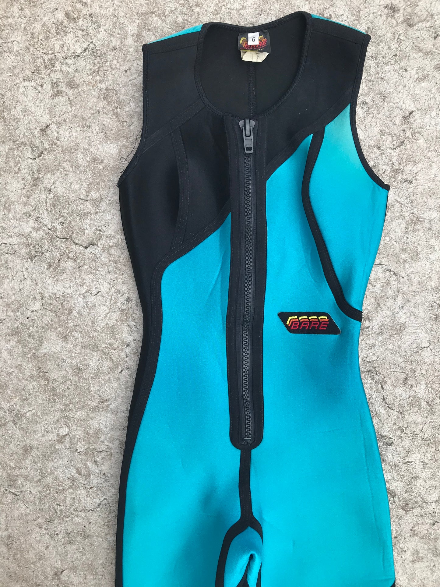 Wetsuit Ladies Size 6 Full John Bare Black Teal 3 mm Surf Ski Small Faded Spot Back