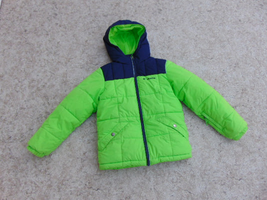 Winter Coat Child Size 7-8 Columbia Lime Green and Navy With Snow Belt