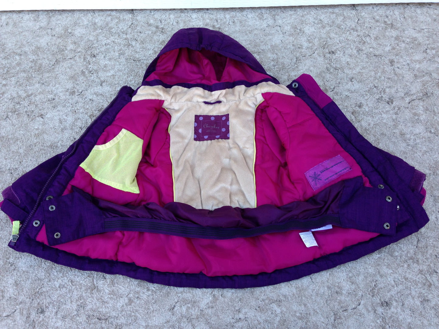 Winter Coat Child Size 3 Cherokee Purple Faux Fur Inside With Snow Belt Adorable