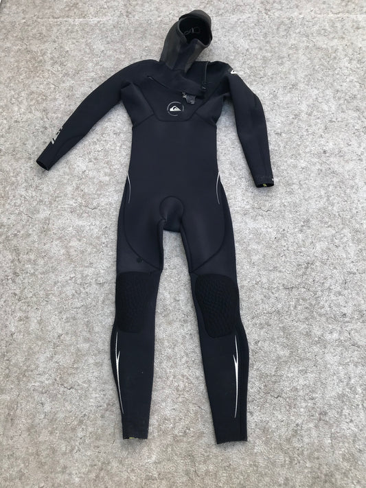 Wetsuit Men's Ladies Full Medium Quicksilver Dry Lock With Hood 5.4 mm Black With Patches Works Great