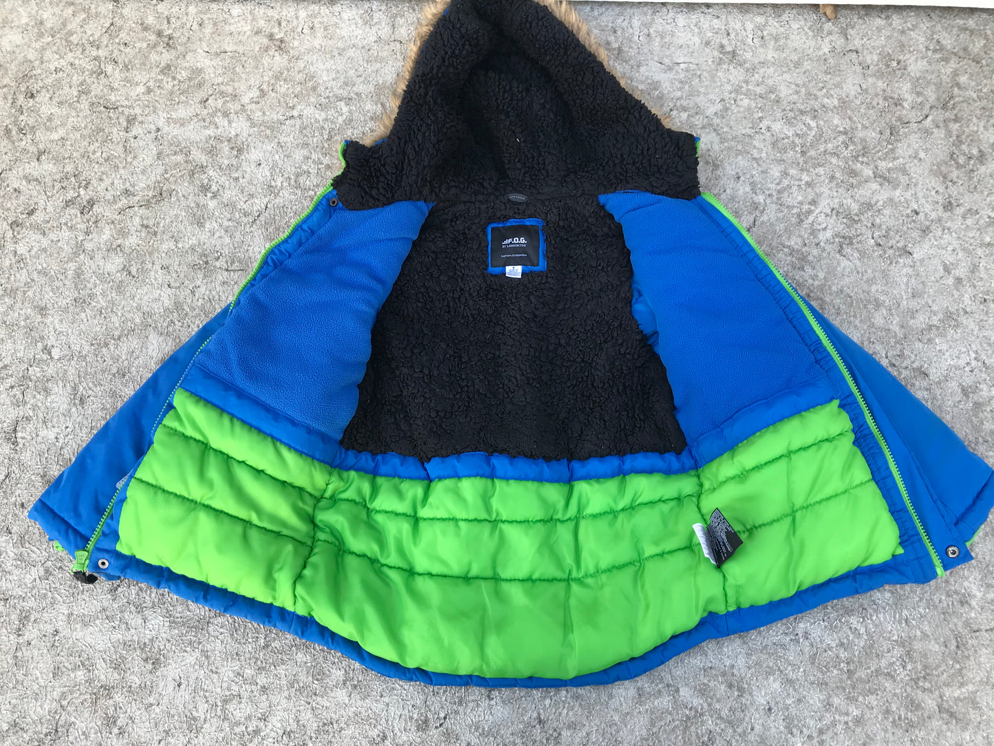 Winter Coat Child Size 8 London Fog Parka Blue Grey Lime Excellent