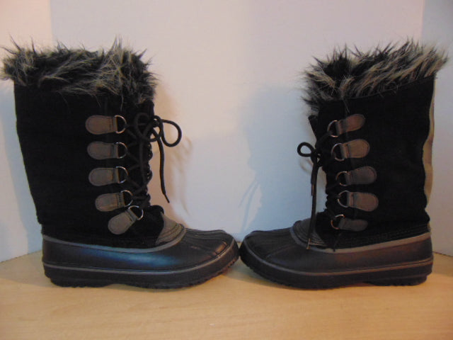 Winter Boots Ladies Size 8 Black Leather Suade With Faux Fur