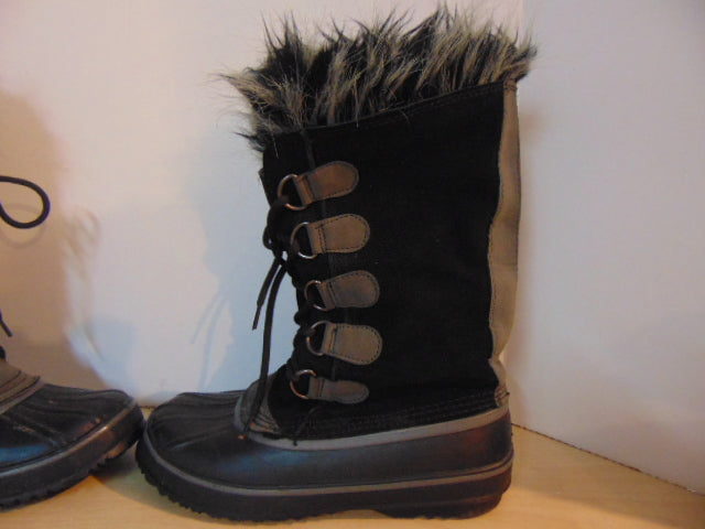 Winter Boots Ladies Size 8 Black Leather Suade With Faux Fur