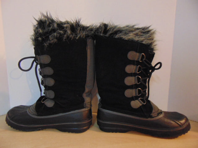 Winter Boots Ladies Size 8 Black Leather Suade With Faux Fur